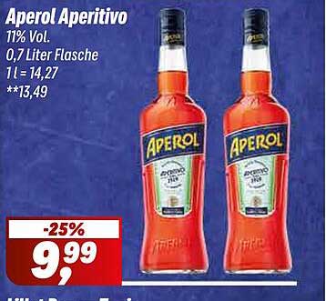 Aperol Aperitivo 0,7 Liter Flasche - 25% Rabatt