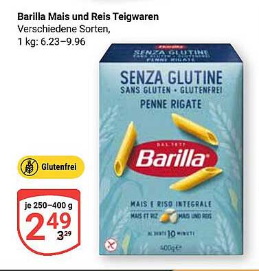 Barilla Mais und Reis Teigwaren - Verschiedene Sorten