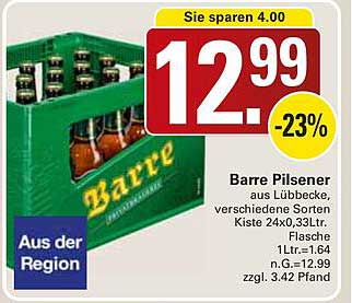 Barre Pilsener aus Lübbecke, verschiedene Sorten Kiste 24x0,33Ltr.