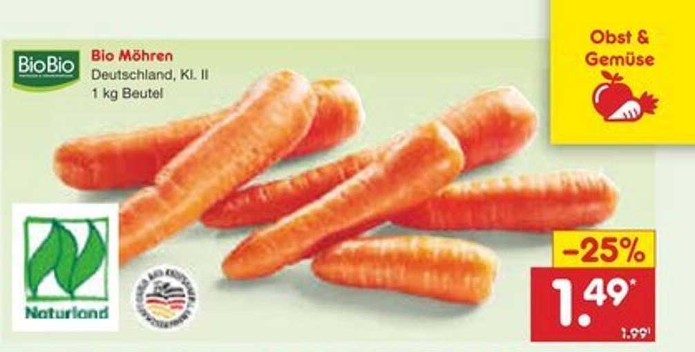 Bio Möhren Deutschland, Kl. II 1 kg Beutel