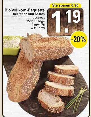 Bio Vollkorn-Baguette mit Mohn und Sesam besträut
