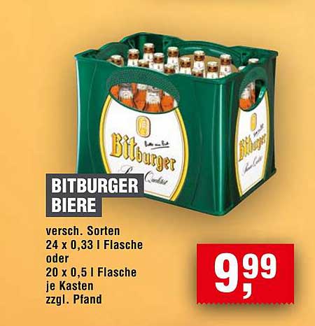 BITBURGER BIER - 24 x 0,33 l Flasche oder 20 x 0,5 l Flasche je Kasten