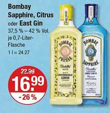 Bombay Sapphire, Citrus oder East Gin 0,7-Liter-Flasche