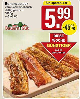 Bonanzasteak vom Schweinebauch, deftig gewürzt 1000g