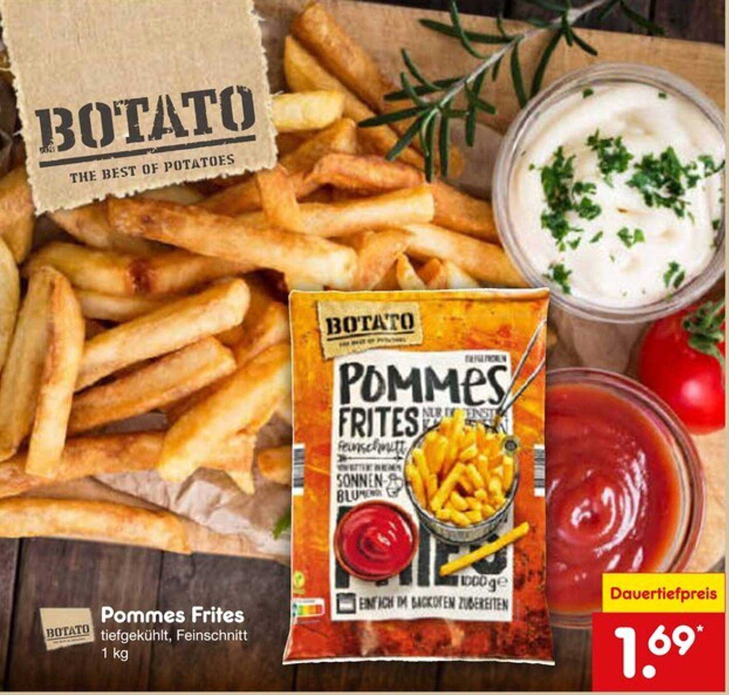 BOTATO Pommes Frites tiefgekühlt, Feinschnitt 1 kg