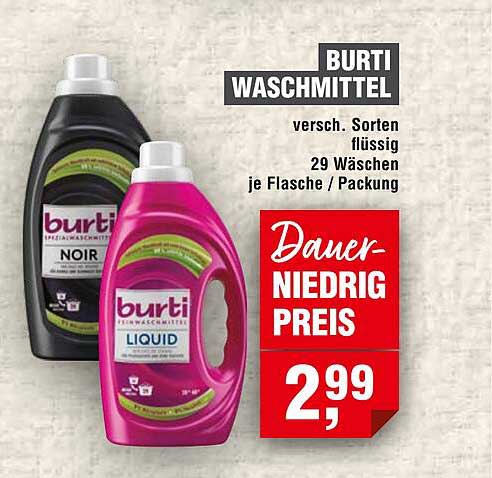 BURTI Waschmittel - Verschiedene Sorten flüssig, 29 Wäschen je Flasche