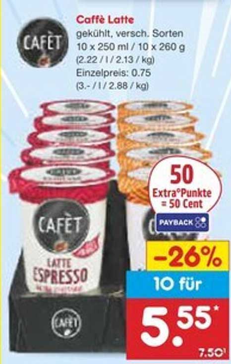 Caffè Latte, gekühlt, verschiedene Sorten, 10 x 250 ml