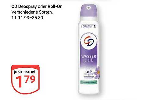 CD Deospray oder Roll-On, Wasserlilie