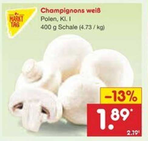 Champignons weiß, Polen, Klasse I – 400 g Schale