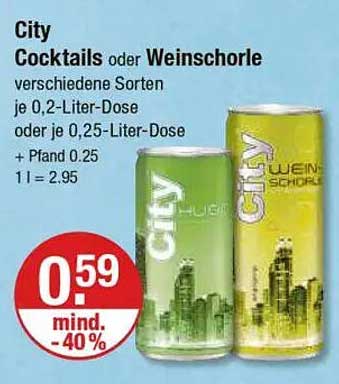 City Cocktails oder Weinschorle, verschiedene Sorten