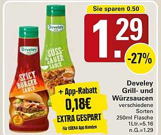 Develey Grill- und Würzsaucen verschiedene Sorten 250ml Flasche