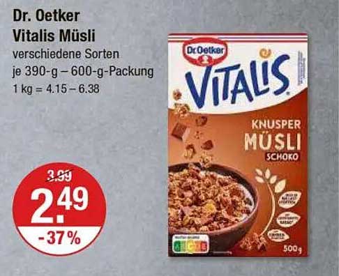 Dr. Oetker Vitalis Müsli verschiedene Sorten je 390-g – 600-g-Packung