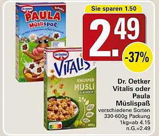 Dr. Oetker Vitalis oder Paula Müslispaß - 330-600g Packung