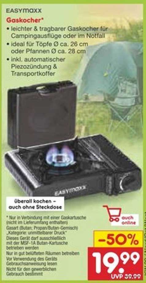 EASYmaxx Gaskocherset - tragbarer Gaskocher für Camping und Notfälle