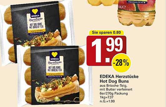 EDEKA Herzstücke Hot Dog Buns aus Brioche-Teig mit Butter verfeinert