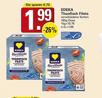EDEKA Thunfisch Filets 185g Dose
