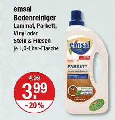 emsal Bodenreiniger Laminat, Parkett, Vinyl oder Stein & Fliesen je 1,0-Liter-Flasche