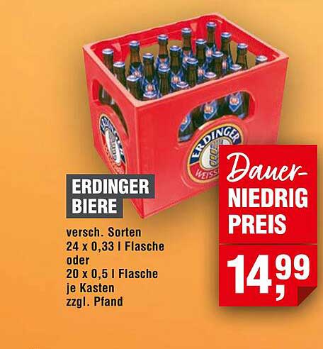 Erdinger Biere, verschiedene Sorten im Kasten