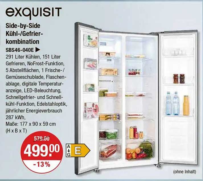 exquisit Side-by-Side Kühl-/Gefrierkombination SBS46-040E
