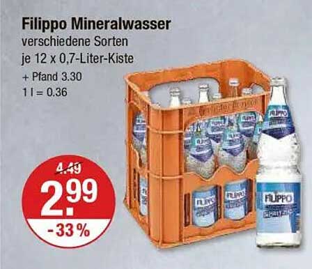 Filippo Mineralwasser - verschiedene Sorten je 12 x 0,7-Liter-Kiste