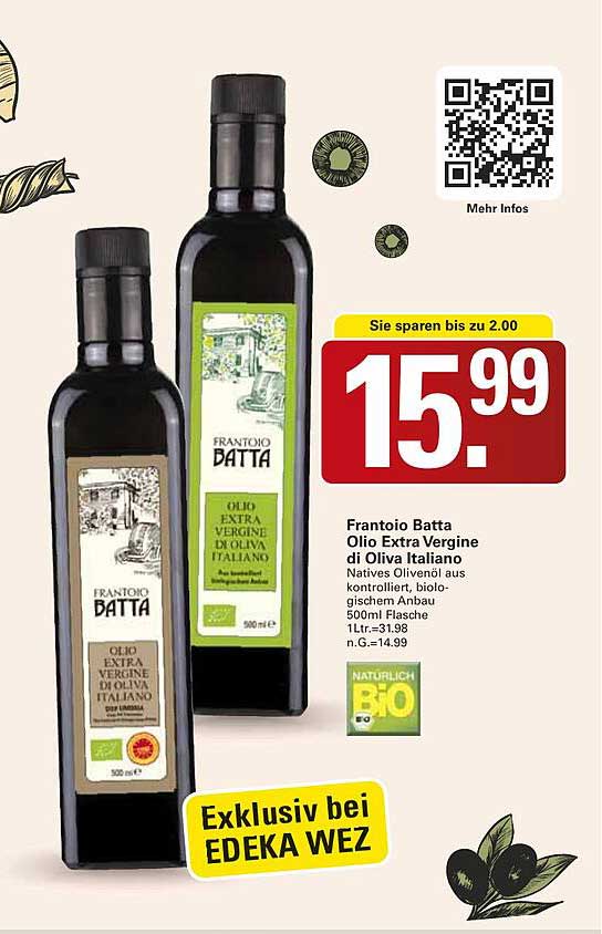 Frantoio Batta Olio Extra Vergine di Oliva Italiano 500ml