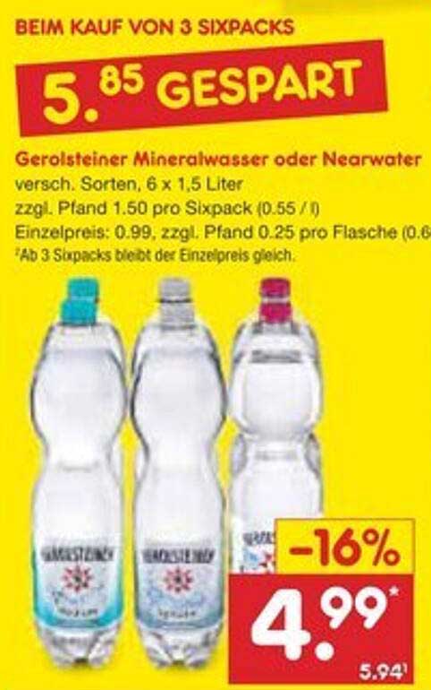 Gerolsteiner Mineralwasser oder Nearwater - 3 Sixpacks