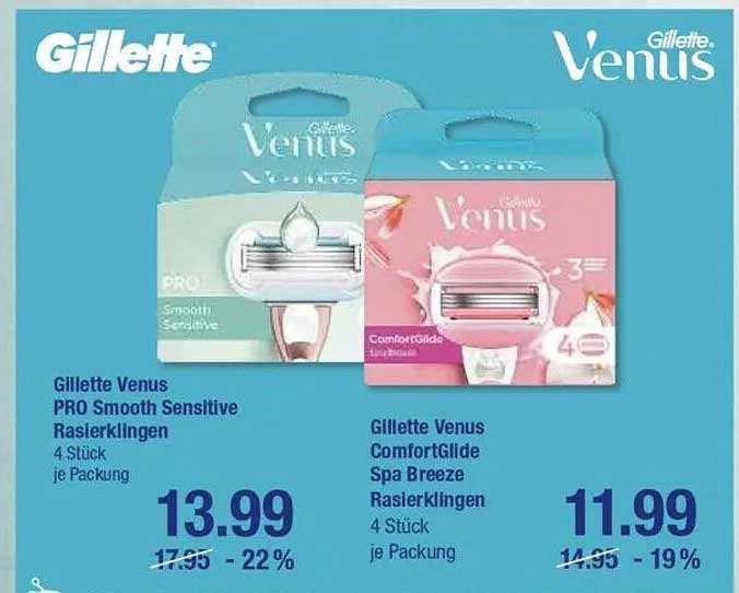 Gillette Venus PRO Smooth Sensitive und ComfortGlide Spa Breeze Rasierklingen