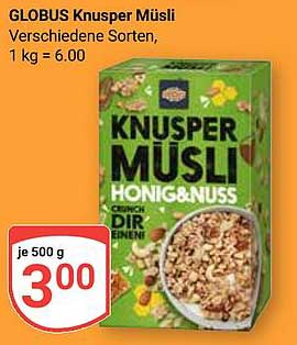GLOBUS Knusper Müsli Honig & Nuss - 500 g für nur 3,00 €