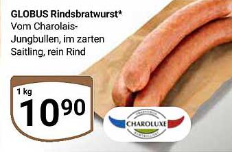 GLOBUS Rindsbratwurst* vom Charolais-Jungbullen, im zarten Saitling, rein Rind
