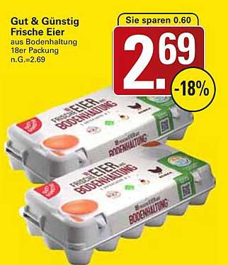 Gut & Günstig Frische Eier 18er Packung aus Bodenhaltung