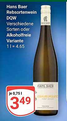 Hans Baer Rebsortenwein DQW - verschiedene Sorten oder alkoholfreie Variante