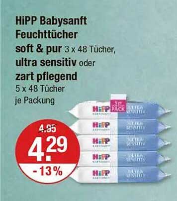 HiPP Babysanft Feuchttücher soft & pur 3 x 48 Tücher, ultra sensitv oder zart pflegend