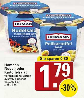 Homann Nudelsalat oder Kartoffelsalat 375/400g Becher