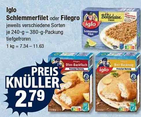 Iglo Schlemmerfilet oder Filegro - verschiedene Sorten, 240 g - 380 g, tiefgefroren