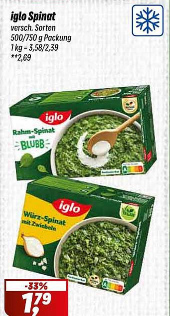 iglo Spinat - Rahm- und Würz-Spinat, 500/750 g