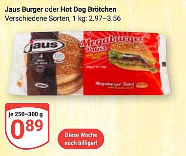 Jaus Burger oder Hot Dog Brötchen - 250–300 g, 0,89