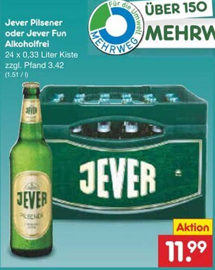 Jever Pilsener oder Jever Fun Alkoholfrei 24 x 0,33 Liter Kiste