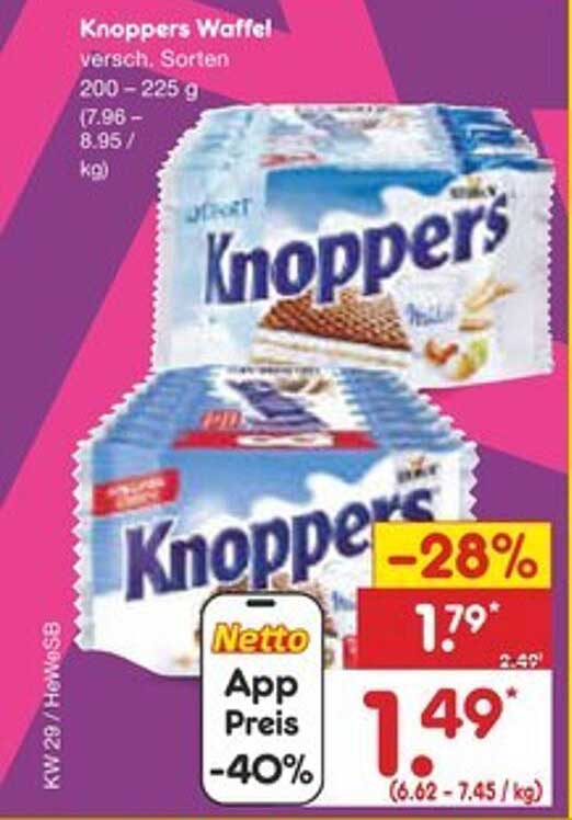 Knoppers Waffel verschiedene Sorten 200 – 225 g