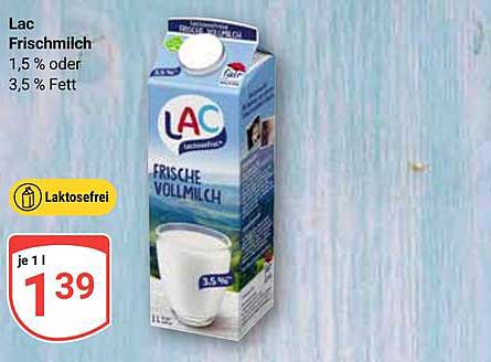 Lac Frischmilch 1,5 % oder 3,5 % Fett