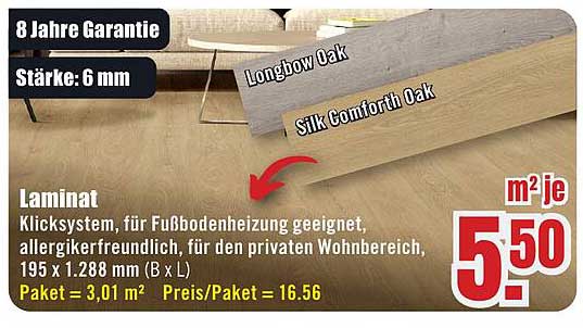 Laminat Longbow Oak und Silk Comfort Oak - Starke 6 mm mit 8 Jahren Garantie