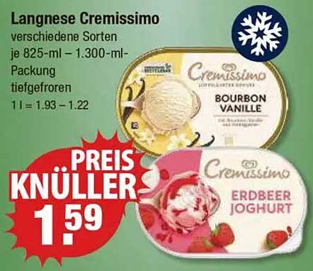 Langnese Cremissimo verschiedene Sorten je 825-ml – 1.300-ml-Packung tiefgefroren
