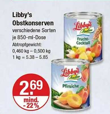 Libby's Obstkonserven verschiedenen Sorten je 850-ml-Dose