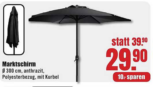 Marktschirm Ø 300 cm, anthrazit, Polyesterbezug, mit Kurbel