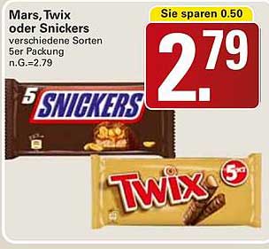 Mars, Twix oder Snickers – 5er Packung