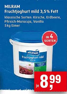 MILRAM Fruchtjoghurt mild 3,5% Fett 5 kg Eimer