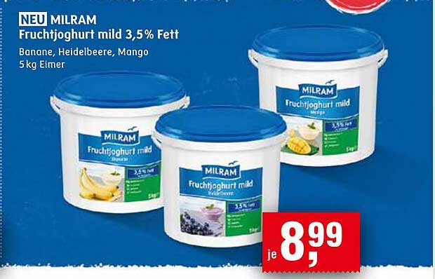 MILRAM Fruchtjoghurt mild 3,5 % Fett, 5 kg Eimer
