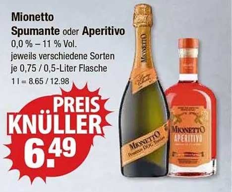 Mionetto Spumante oder Aperitivo 0,0 % – 11 % Vol.
