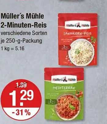 Müller’s Mühle 2-Minuten-Reis – Verschiedene Sorten je 250-g-Packung