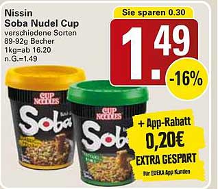 Nissin Soba Nudel Cup verschiedene Sorten 89-92g Becher