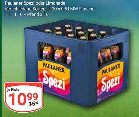 Paulaner Spezi oder Limonade - 20 x 0,5 l-MW-Flasche